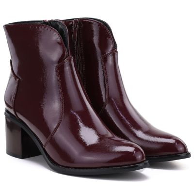 4. Damen-Ankle-Boots aus burgunderrotem Lackleder mit hohem Absatz, Modell M.Daszyński MR2337