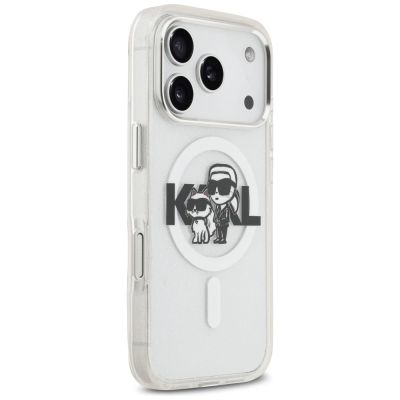 4. Karl Lagerfeld IML Glitter Karl & Choupette Sketch Logo MagSafe Case für iPhone 17 Pro – Transparent