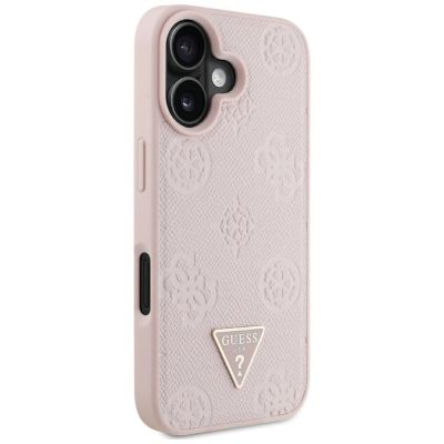 4. Guess Grained Hot Stamp Peony Triangle Logo MagSafe iPhone 16 Hülle - Rosa