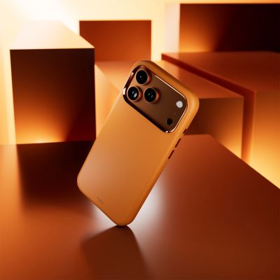 7. Puro Icon Mag Pro Flüssigsilikonhülle für iPhone 17 Pro Max, MagSafe-kompatibel, mit Kameraschutz und Aluminiumknöpfen – Orange