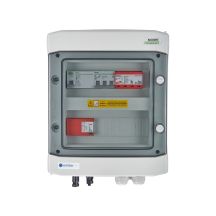 Hermetischer DC/AC-Verteilerkasten IP65 mit EMITER-Anschluss, ausgestattet mit Dehn 1000V DC-Überspannungsableiter Typ 1+2, 1 x PV-String, 1 x MPPT // Dehn AC-Leistungsbegrenzer Typ 1+2, 10A 3-F, RCD Typ A 40A/300mA