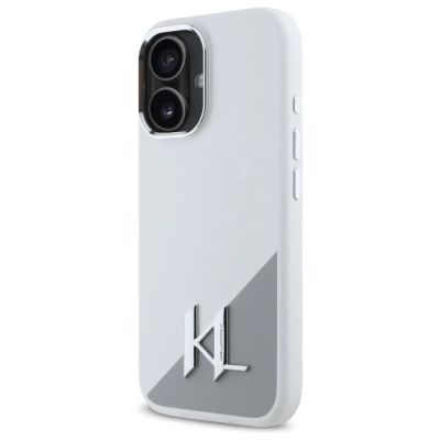 2. Karl Lagerfeld Silikon Initial Metal Logo MagSafe Hülle für iPhone 16 – weiß