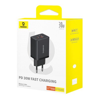 7. Baseus Cube Pro 30W USB-C/USB-A-Wandladegerät – Schwarz