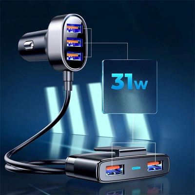 3. Joyroom Auto-Schnellladegerät 5x USB 6.2 A mit Verlängerungskabel schwarz (JR-CL03)