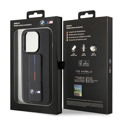 9. BMW Grip Stand Smooth & Perforated Hülle für iPhone 15 Pro – Schwarz