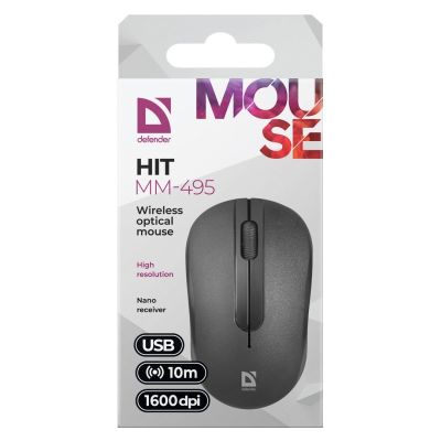 4. Defender Kabellose Maus HIT MM-495 RF OPTIC Schwarz 1600DPI 3P 52495