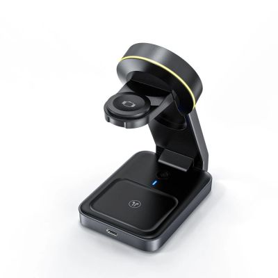 4. Tech-Protect QI15W-A28 induktives MagSafe 3in1 Ladegerät mit Ständer für Smartphone / Apple Watch / AirPods – Schwarz