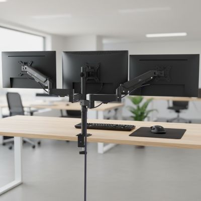 20. MACLEAN 3-Monitor-Halterung, Gasfeder, 17"-27", 2-8 kg, Schwarz MC-137