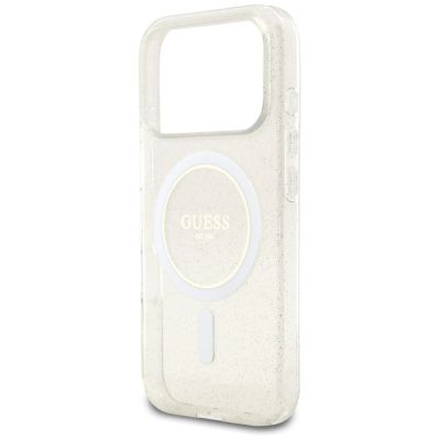 6. Guess IML Glitter Pearl Strap MagSafe Hülle für iPhone 17 Pro - Transparent