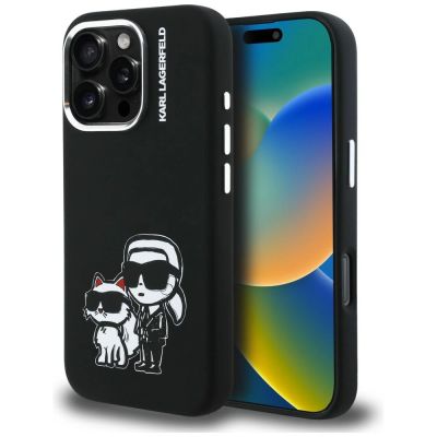 Karl Lagerfeld Silikon-Hülle Karl&Choupette Sketch MagSafe für iPhone 16 Pro – Schwarz