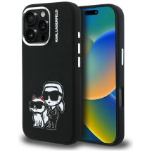 Karl Lagerfeld Silikon-Hülle Karl&Choupette Sketch MagSafe für iPhone 16 Pro – Schwarz