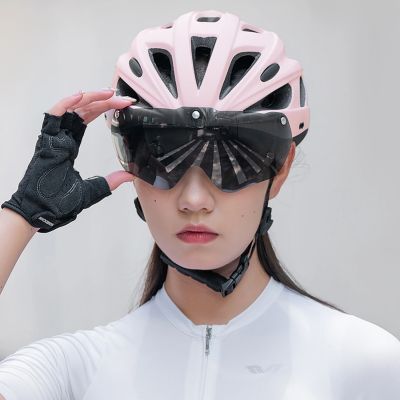 14. Rockbros Fahrradhelm mit Visier, abnehmbare UV-Brille, abnehmbares Visier, Unisex – Rosa