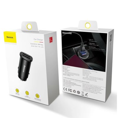 10. Baseus Square Smart Car Charger 2x USB QC3.0 Quick Charge 3.0 SCP AFC 30W Schwarz (CCALL-DS01)