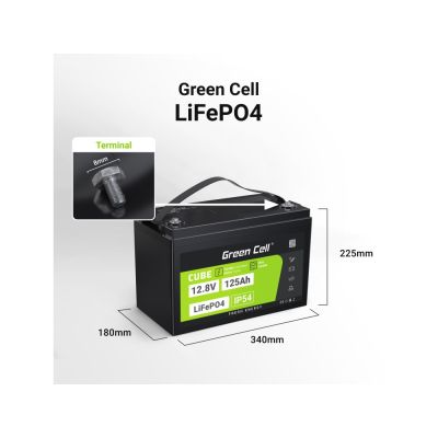 31. Green Cell CUBE LiFePO4-Akku 125 Ah 12 V/12,8 V 1600 Wh LFPGC12V125AH