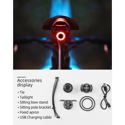 14. Rockbros Q3 Fahrrad-Rücklicht mit Smart Stop System - Schwarz