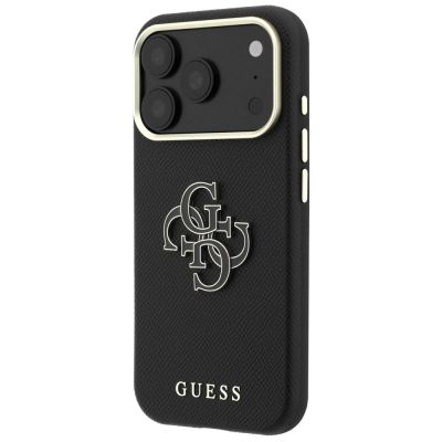 2. Guess Grained & Big Resin Logo Case für iPhone 18 Pro Max / 17 Pro Max - Schwarz