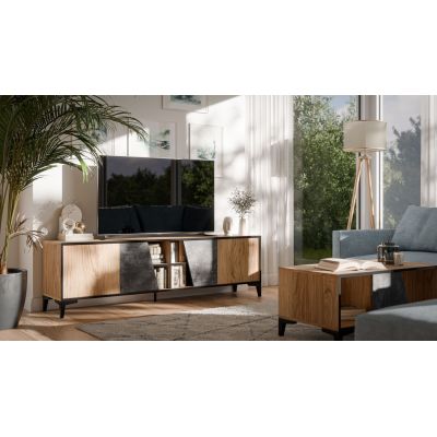 3. 4D OVO TV-Schrank 180x38xH53 Eiche/Beton