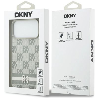 8. DKNY Schutzhülle mit Karomuster und Streifen für iPhone 17 Pro Max – Beige