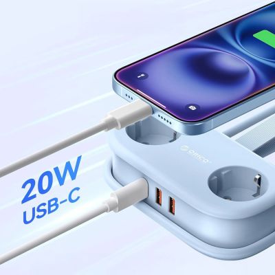 2. Orico AP3 20W GaN 5-in-1 Steckdosenleiste (2x Netzanschluss + 2x USB-A + 1x USB-C) – Blau