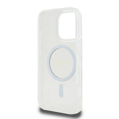 7. Guess GUHMP16LHFGERET iPhone 16 Pro 6,3" transparentes Hardcase IML Glitter Circle MagSafe