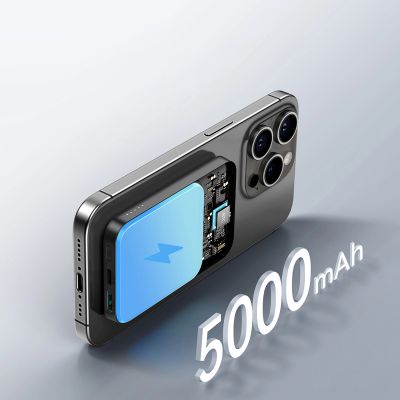 12. Powerbank Joyroom JR-W020 Mini 5000 mAh USB-A USB-C induktiv 20 W – schwarz + USB-C/USB-C-Kabel