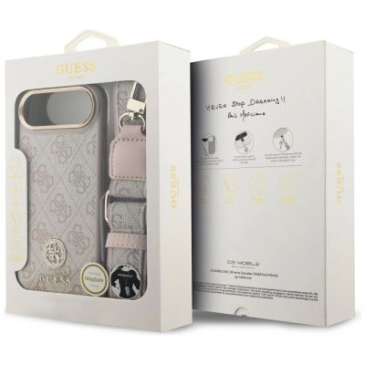 9. Guess 4G Strass Logo & Big Strap Metal Buttons MagSafe Case für iPhone Air - Pink
