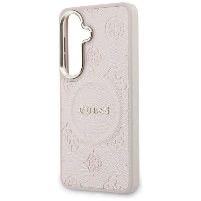 6. Guess Saffiano Peony Embossed Ring MagSafe Hülle für Samsung Galaxy S26 - Rosa