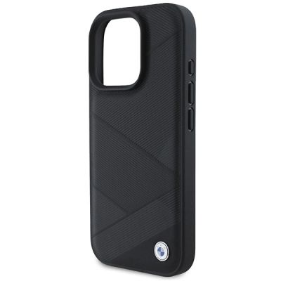 6. BMW Signature Lederhülle mit Crossing Lines Pattern für iPhone 16 Pro – Schwarz