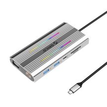 Orico XDR 12-in-1 RGB USB-C Dockingstation mit USB-A, USB-C PD, 100 W, 2x HDMI 4K 60 Hz, VGA, RJ45, Gigabit-Ethernet, SD- und microSD-Kartenleser – Grau