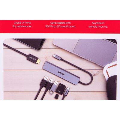 6. UNITEK HUB USB-C 7-in-1, HDMI 4K, PD 100W, 5GBPS, Aluminium