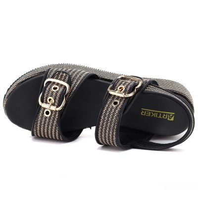 Schwarze und goldene Plateau-Sandalen für Damen, Artiker 58C1741