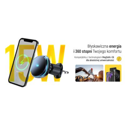 13. Wozinsky WCT5-Q6S2Y Autohalterung mit Qi/MagSafe 15W induktivem Ladegerät für Lüftungsgitter mit Ventilator - Schwarz