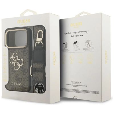 9. Guess 4G Big 4G Classic Logo Big Strap Metal Buttons Case für iPhone 17 Pro - Braun