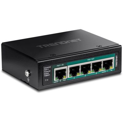 TRENDnet 5-Port-Industrie-Gigabit-PoE-Pass-Through-Switch für DIN-Schiene