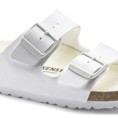 4. Birkenstock Arizona Birko-Flor Regular Damen/Herren Slides für breite Füße für den Sommer, Weiß (1019061)