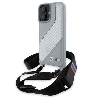 BMW M Edition Carbon Stripe & Strap Hülle für iPhone 16 – Grau