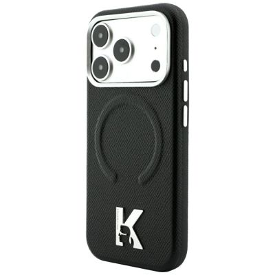 2. Karl Lagerfeld MagSafe Hülle mit geprägtem Ringmuster und Kameo-Logo für iPhone 18 Pro / 17 Pro – Schwarz