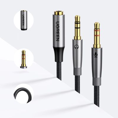 6. Ugreen AUX-Splitterkabel 3,5-mm-Miniklinke (weiblich) - 2x 3,5-mm-Miniklinke (männlich - Mikrofon und Kopfhörer) silber (AV193 50255)