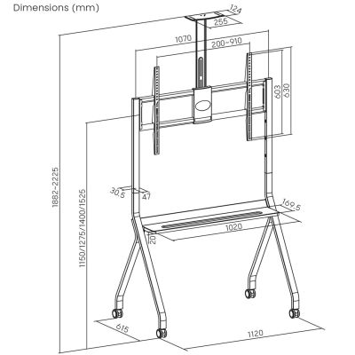 7. MACLEAN TV-Wagen mit Kameraablage, auf Rollen, 55–100 Zoll, max. Traglast 120 kg/10 kg Ablage, max. VESA 900 x 600, MC-114 B