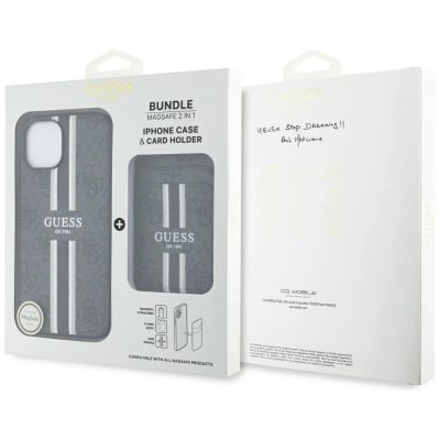 6. Guess 4G Stripes Case mit Magsafe Wallet für iPhone 15 Schwarz