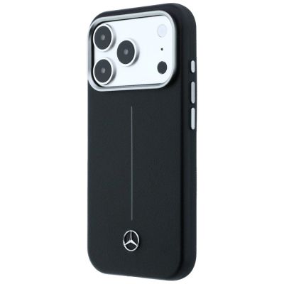 2. Mercedes Leder-Halbhülle mit ikonischer Linie und MagSafe-Design für iPhone 17 Pro – Schwarz