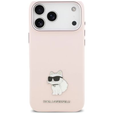3. Karl Lagerfeld Silicone Choupette Metal Pin Hülle für iPhone 18 Pro Max / 17 Pro Max – Rosa