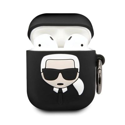 9. Karl Lagerfeld Silikon-Ikonik-Hülle für AirPods 1/2 – Schwarz