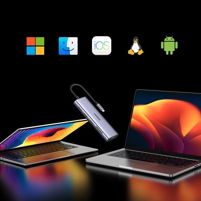 11. Ugreen USB-C Hub 10in1 USB-C HDMI Ethernet USB-A 5GB/s SD/TF Mini-Klinkenanschluss – Grau
