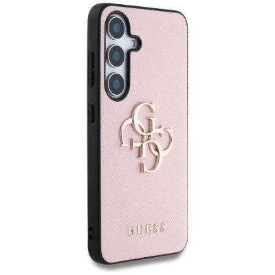 4. Guess Grained Big 4G Logo Small Classic Logo Hülle für Samsung Galaxy S25 rosa