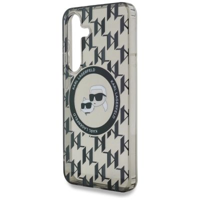 6. Karl Lagerfeld Button Karl&Choupette Heads On KL Pattern MagSafe Samsung Galaxy S25 Hülle Schwarz