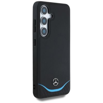4. Mercedes Leder Kontrastblau Horizontal Curve MagSafe Hülle für Samsung Galaxy S25 - Schwarz