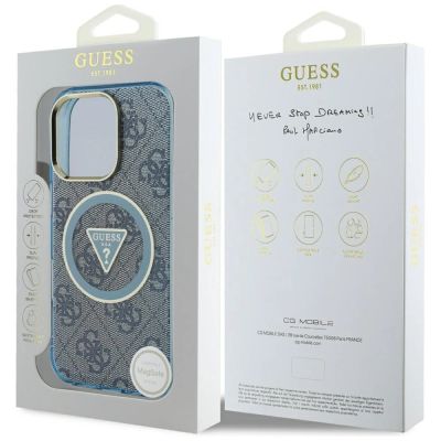 8. Guess IML Metal Glitter 4G Circle Triangle MagSafe Case für iPhone 16 Pro Max - Blau