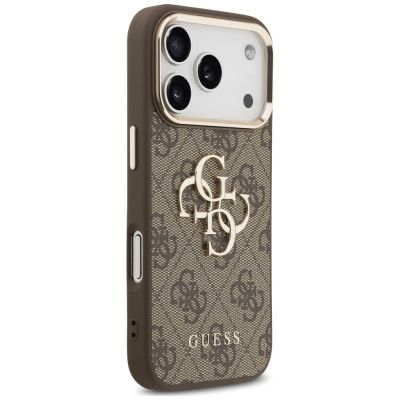 5. Guess 4G Strap 4G Classic Logo Metal Trims Hülle für iPhone 18 Pro / 17 Pro – braun