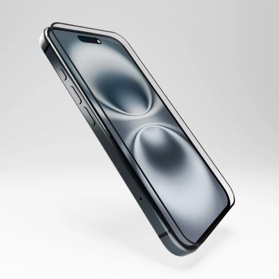 5. Puro Flexible Glass D3O Hybridglas mit schwarzem Rahmen für iPhone 16 / iPhone 15 / iPhone 15 Pro